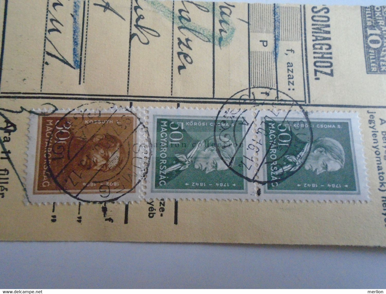 D187440    Parcel Card  (cut) Hungary 1937  SÜMEG- Budapest - Paketmarken