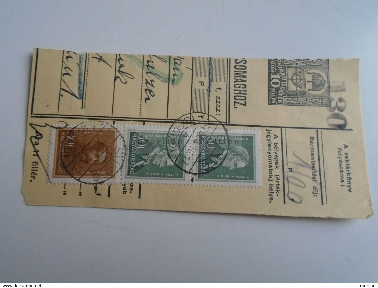 D187440    Parcel Card  (cut) Hungary 1937  SÜMEG- Budapest - Parcel Post