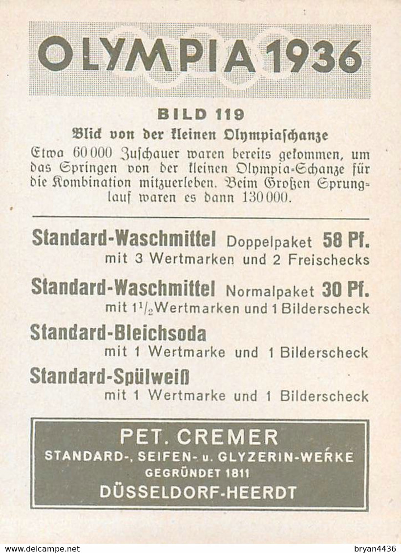 JEUX OLYMPIQUES - OLYMPIA - 1936 - BILD N° 119 - édit; PET. CREMER à DUSSELDORF - CARTE (6,5 X 8,5 Cm) - TRES BON ETAT - Trading Cards