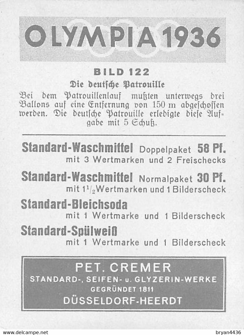 JEUX OLYMPIQUES - OLYMPIA - 1936 - BILD N° 122 - édit; PET. CREMER à DUSSELDORF - CARTE (6,5 X 8,5 Cm) - TRES BON ETAT - Trading Cards