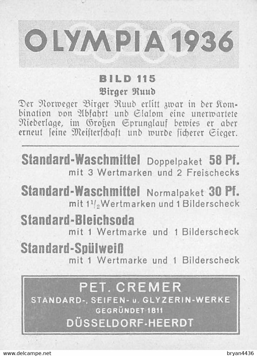 JEUX OLYMPIQUES - OLYMPIA - 1936 - BILD N° 115 - édit; PET. CREMER à DUSSELDORF - CARTE (6,5 X 8,5 Cm) - TRES BON ETAT - Trading Cards