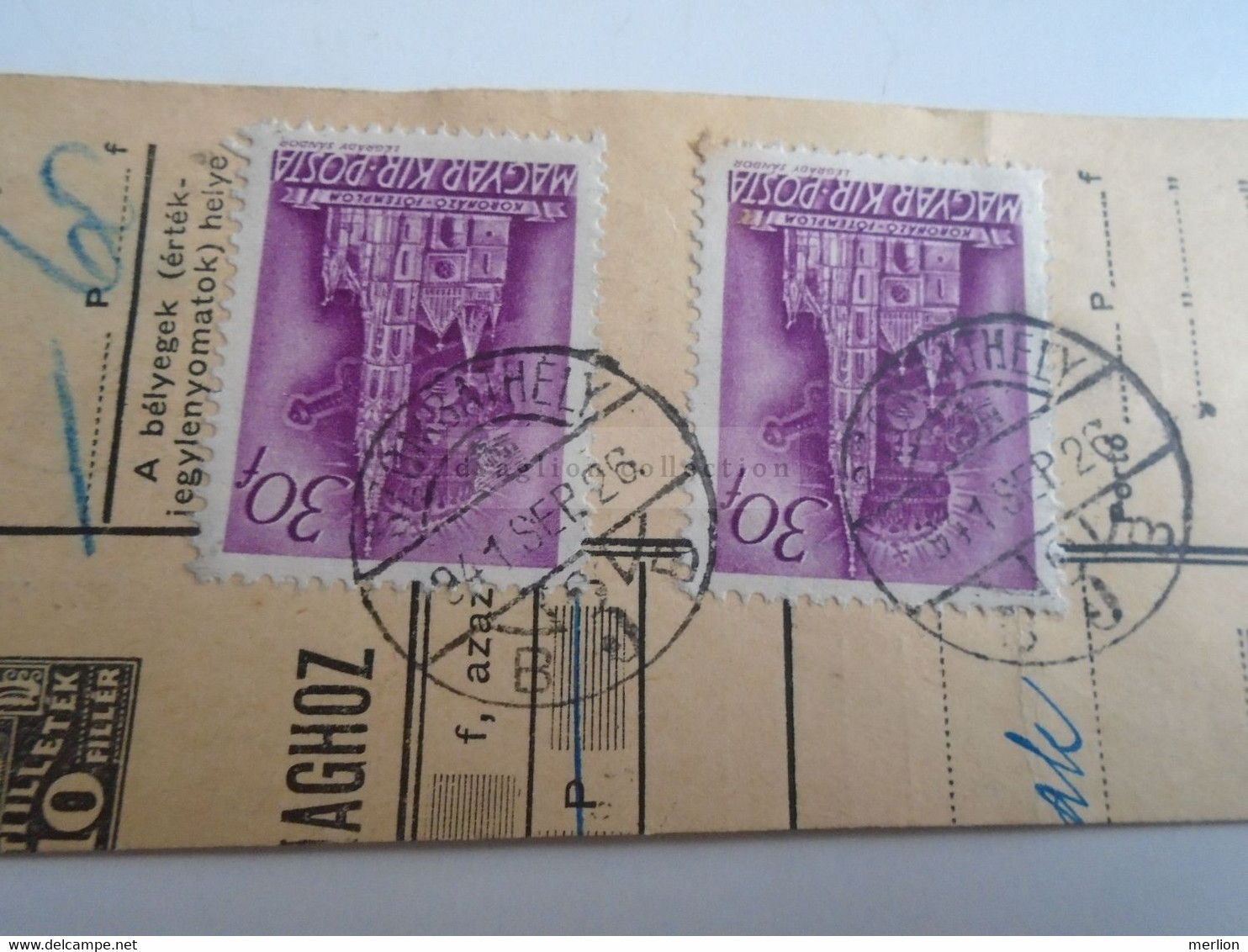 D187443   Parcel Card  (cut) Hungary 1941  Szombathely -Tüskevár - Paketmarken