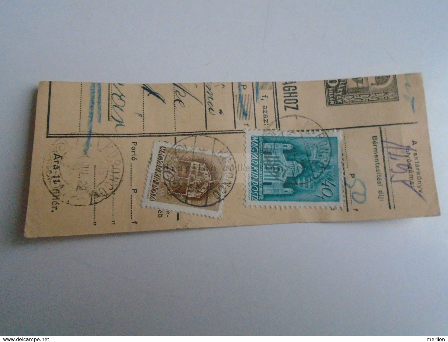 D187444   Parcel Card  (cut) Hungary 1941  KORONCÓ  - Kapuvár - Paketmarken