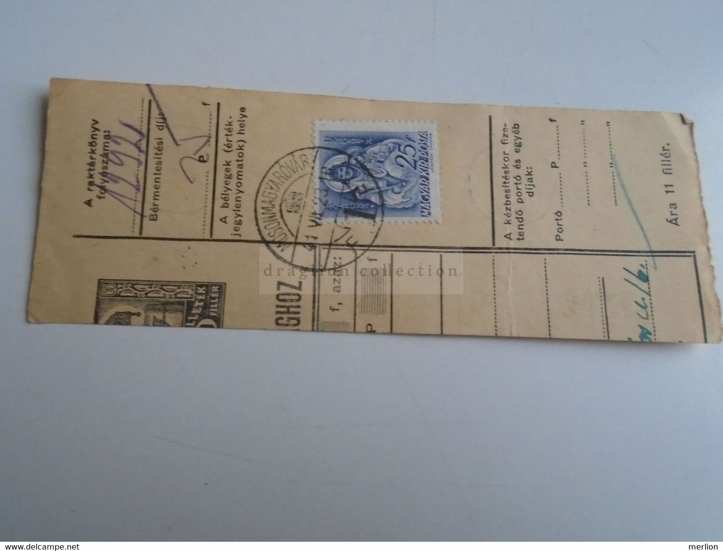 D187450    Parcel Card  (cut) Hungary 1941 Mosonmagyaróvár  Kapuvár - Parcel Post