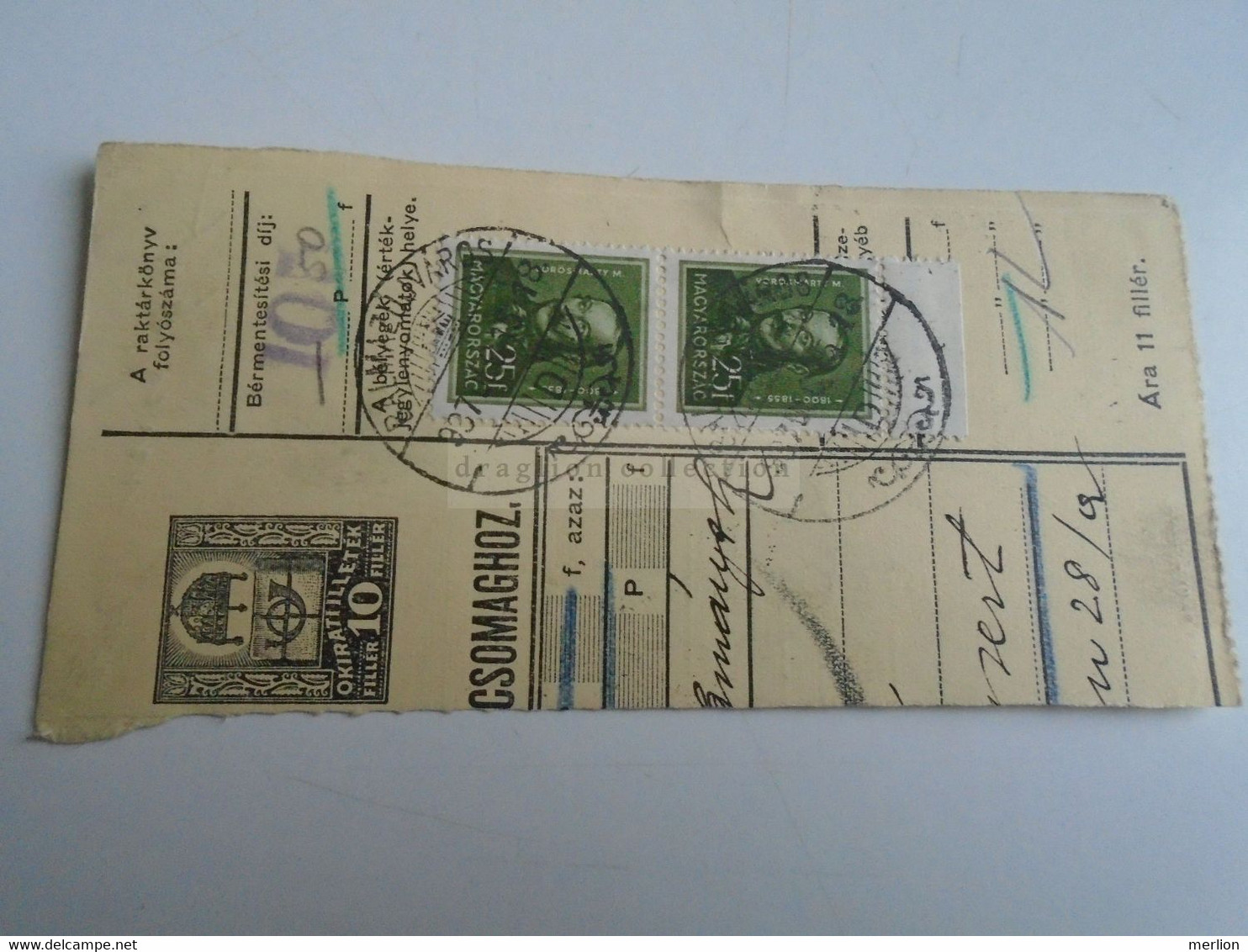 D187452     Parcel Card  (cut) Hungary 1937 Balmazújváros - Postpaketten
