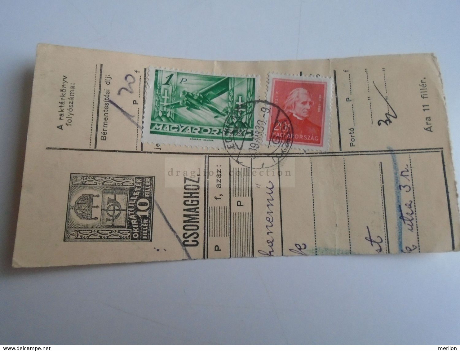 D187454    Parcel Card  (cut) Hungary 1939 KECSKEMÉT - Paketmarken