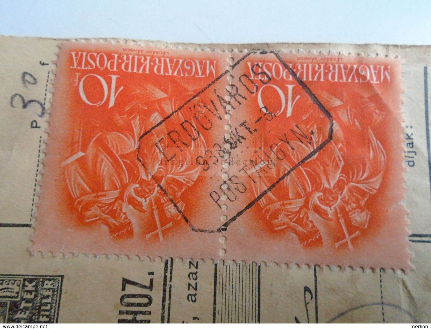 D187457     Parcel Card  (cut) Hungary 1938 Erdőváros (Erdőkertes) - Parcel Post