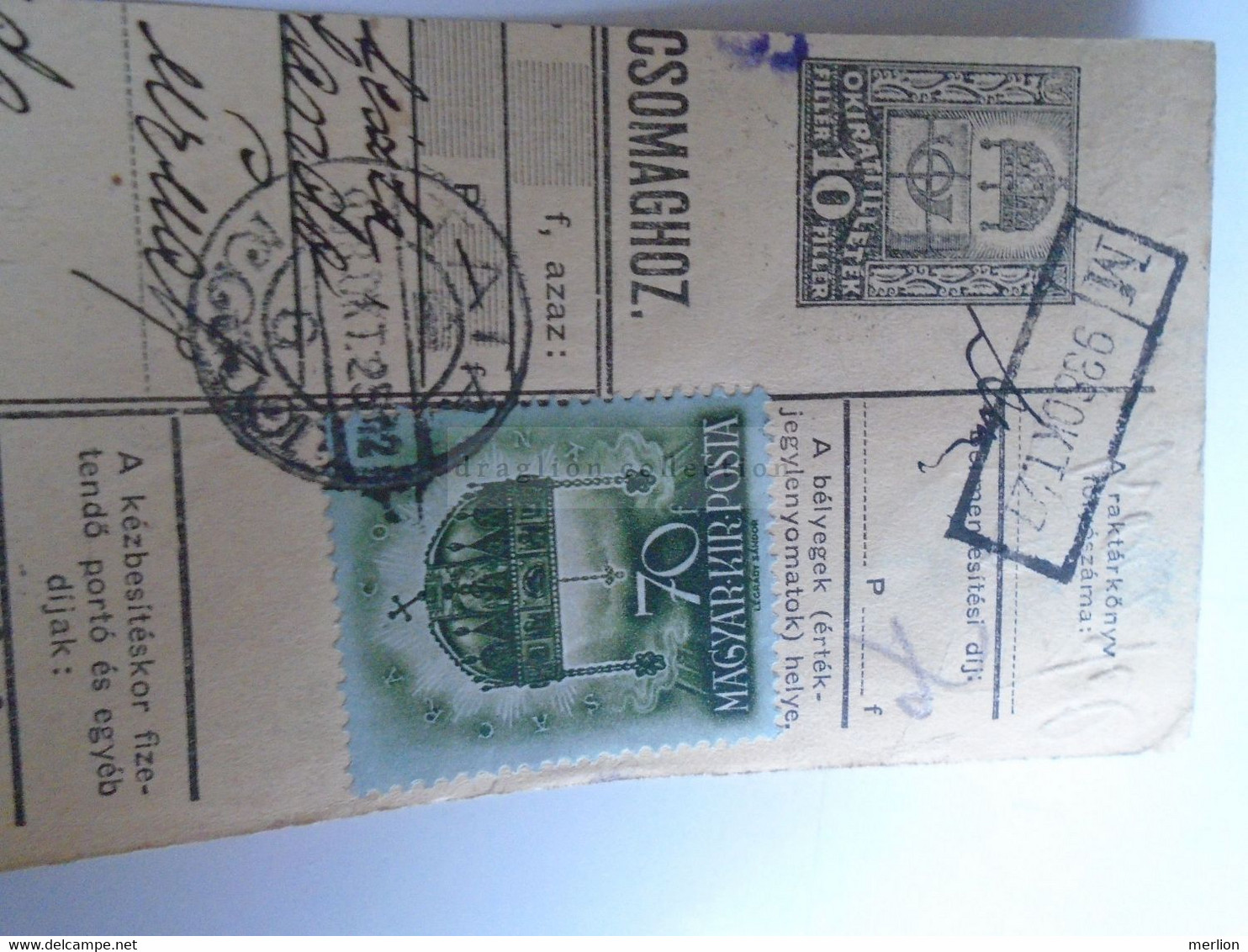 D187459      Parcel Card  (cut) Hungary 1938 TATA - Paketmarken