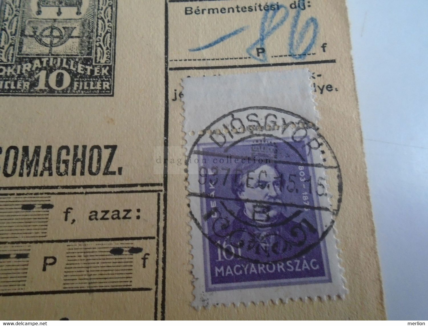 D187460    Parcel Card  (cut) Hungary 1937 DIÓSGYŐR - Paketmarken