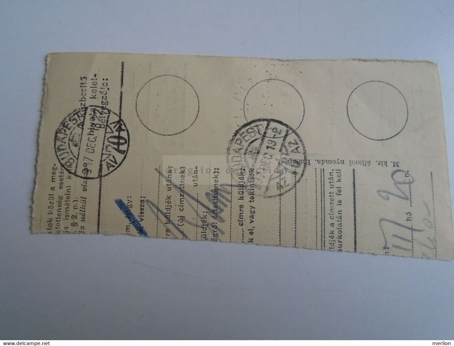 D187461     Parcel Card  (cut) Hungary 1937 SZAKADÁT - Pacchi Postali