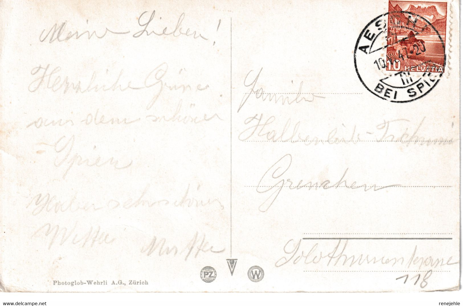 Spiez Mit Niesen Mit Segelbooten. Stempel: Aeschi B. Spiez. - Aeschi Bei Spiez