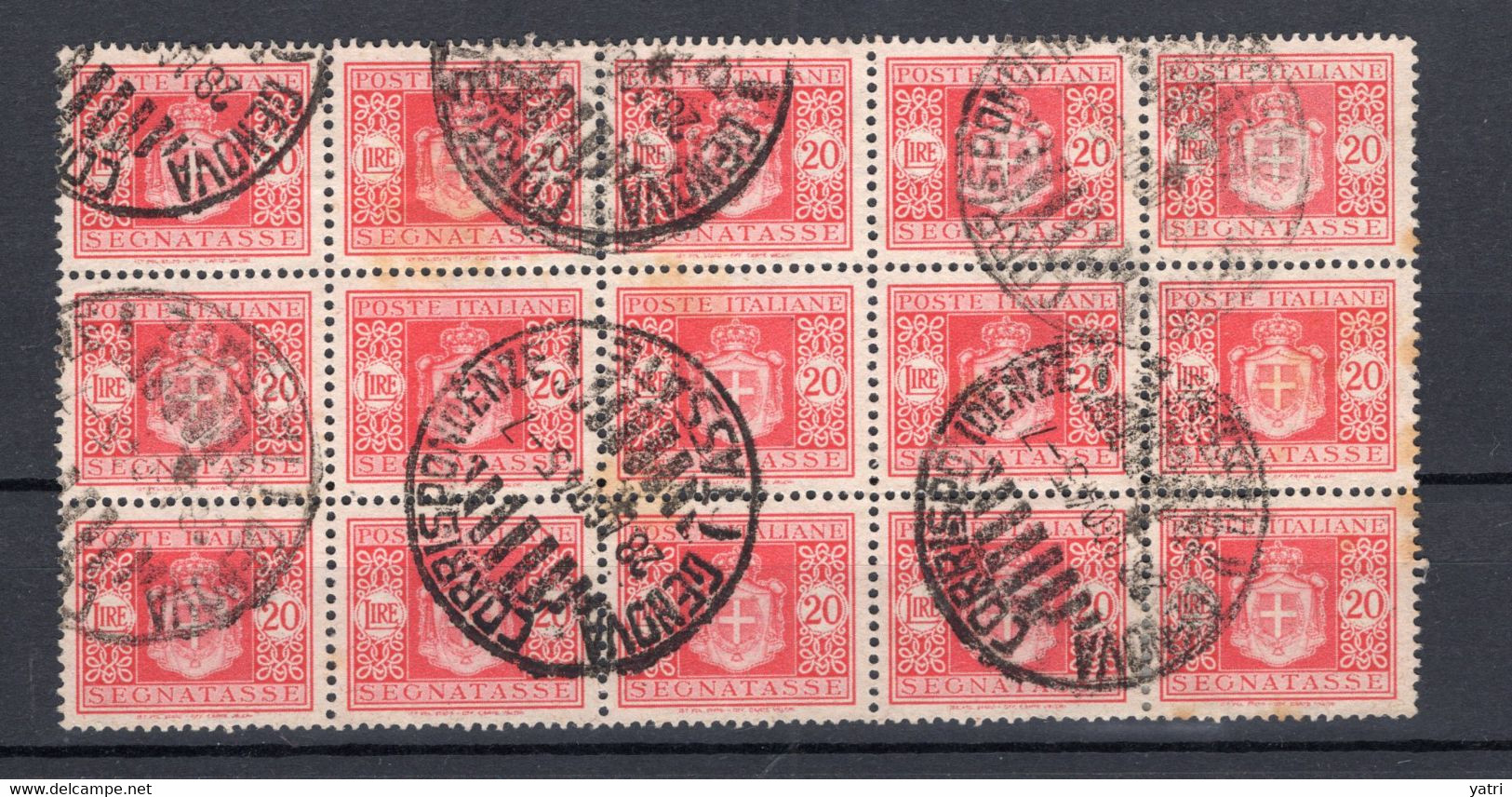 Luogotenenza (1945) - Segnatasse 20 Lire, Fil. Ruota, Blocco Di 15 - Postage Due