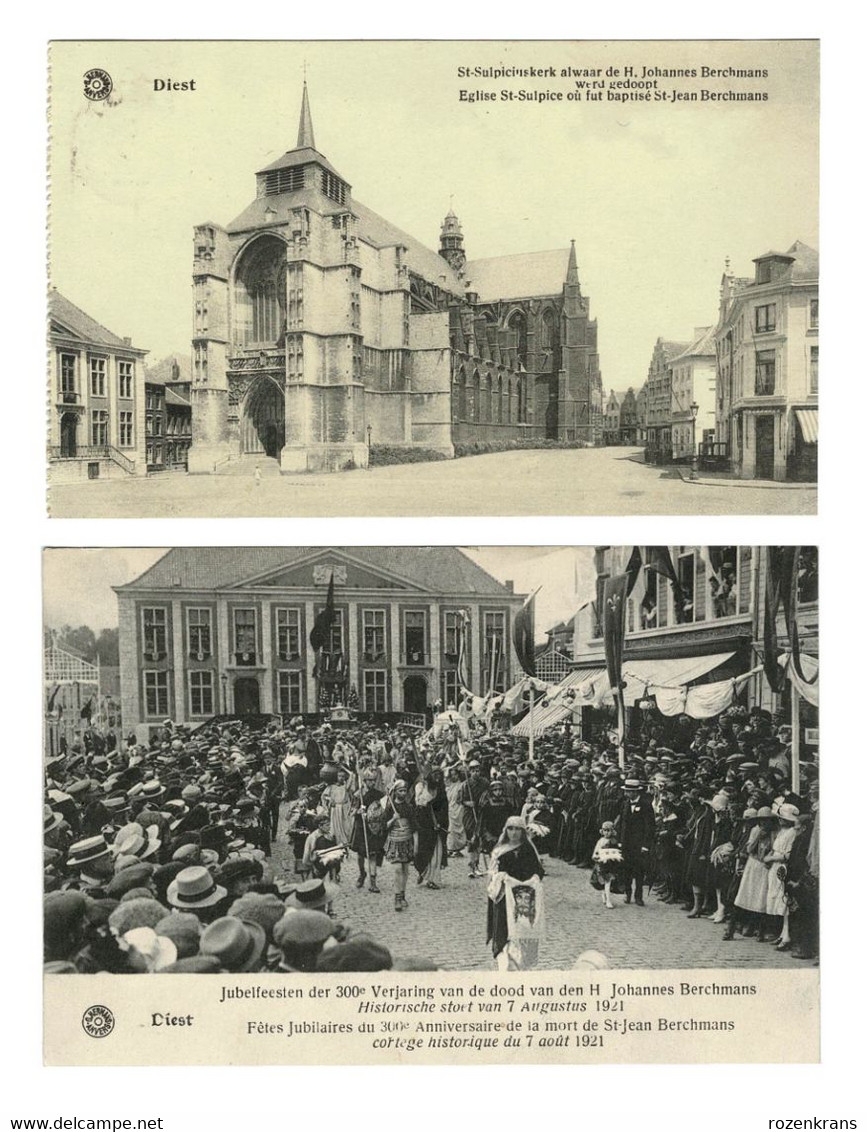 Lotje Van 2 Postkaarten Diest Sint Sulpiciuskerk & Jubelfeesten Johannes Berchmans (In Zeer Goede Staat) - Diest