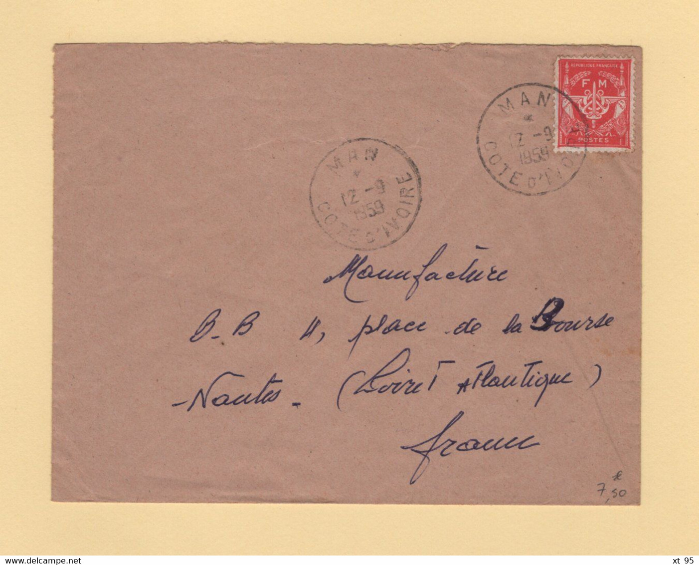 Timbre FM - Cote D Ivoire - Man - 1959 - Militärische Franchisemarken