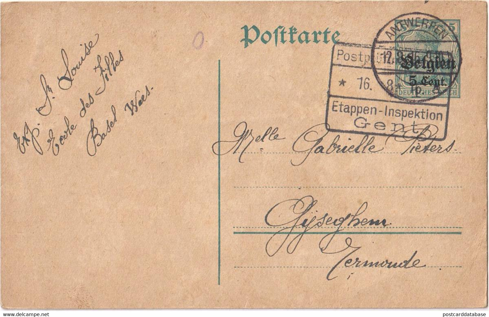 Stamped Stationery Belgium German Occupation - Sent From Antwerpen To Gijseghem - Postprüfungsstelle Gent - German Occupation