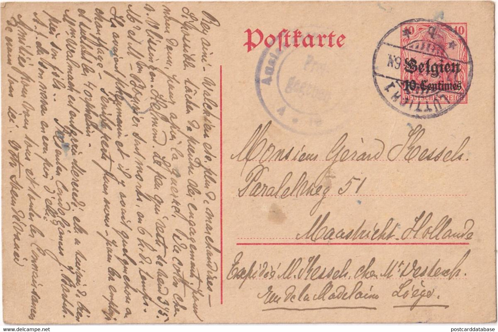 Stamped Stationery Belgium German Occupation - Sent From Luttich Liege To Maastricht - German Occupation