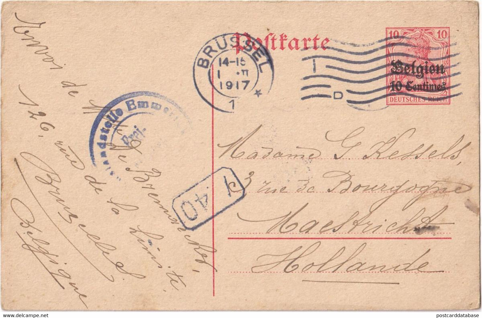 Stamped Stationery Belgium German Occupation - Sent From Brussel To Maastricht - Occupation Allemande