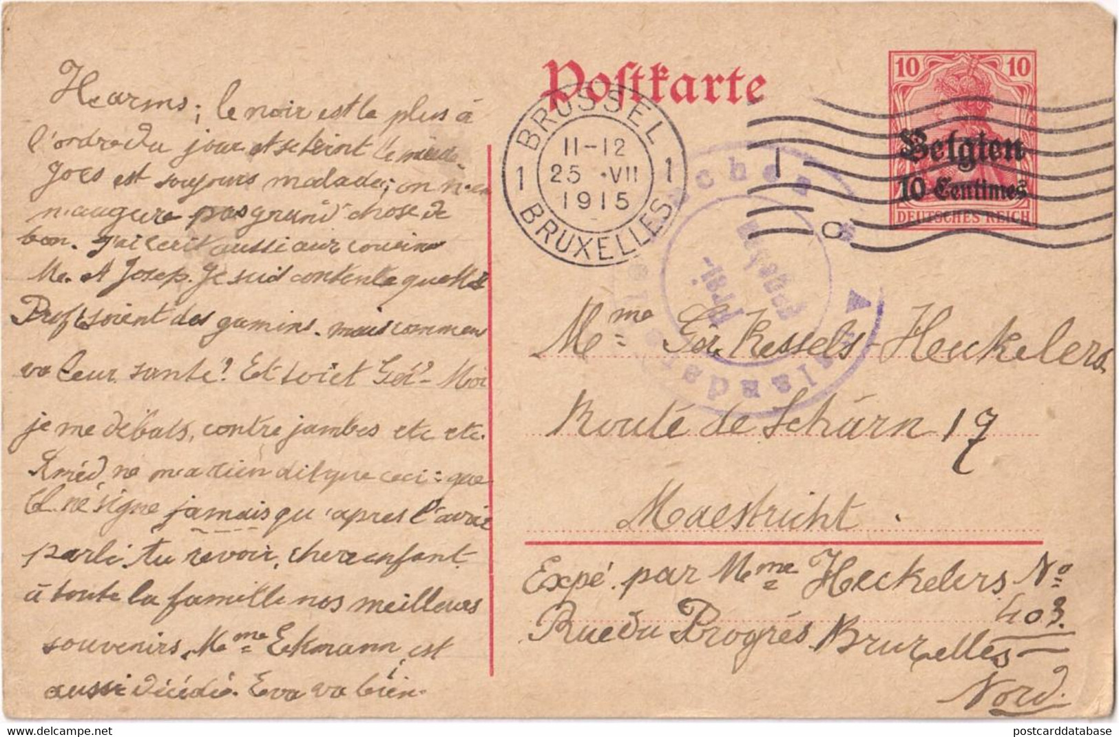 Stamped Stationery Belgium German Occupation - Sent From Brussel Bruxelles To Maastricht - Deutsche Besatzung