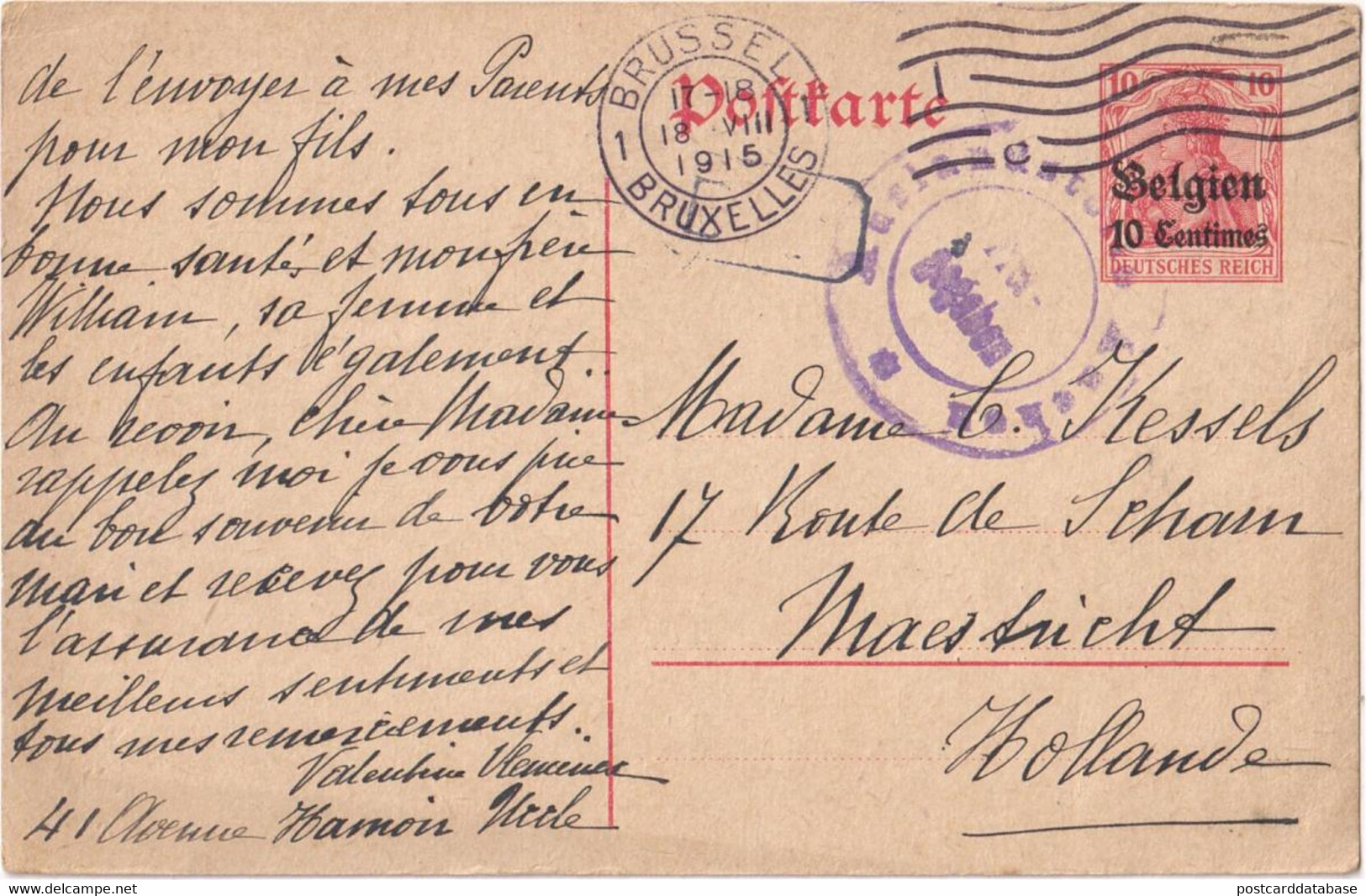 Stamped Stationery Belgium German Occupation - Sent From Brussel Bruxelles To Maastricht - German Occupation