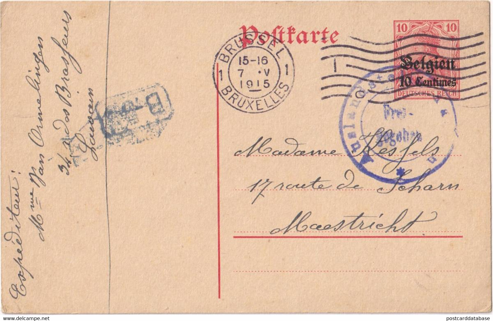 Stamped Stationery Belgium German Occupation - Sent From Brussel Bruxelles To Maastricht - German Occupation