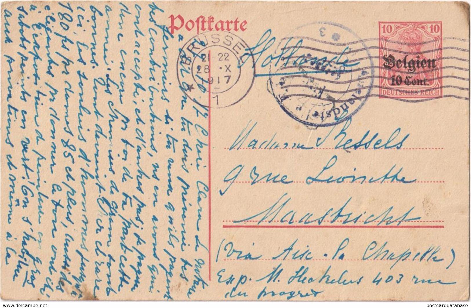 Stamped Stationery Belgium German Occupation - Sent From Brussel To Maastricht - Deutsche Besatzung