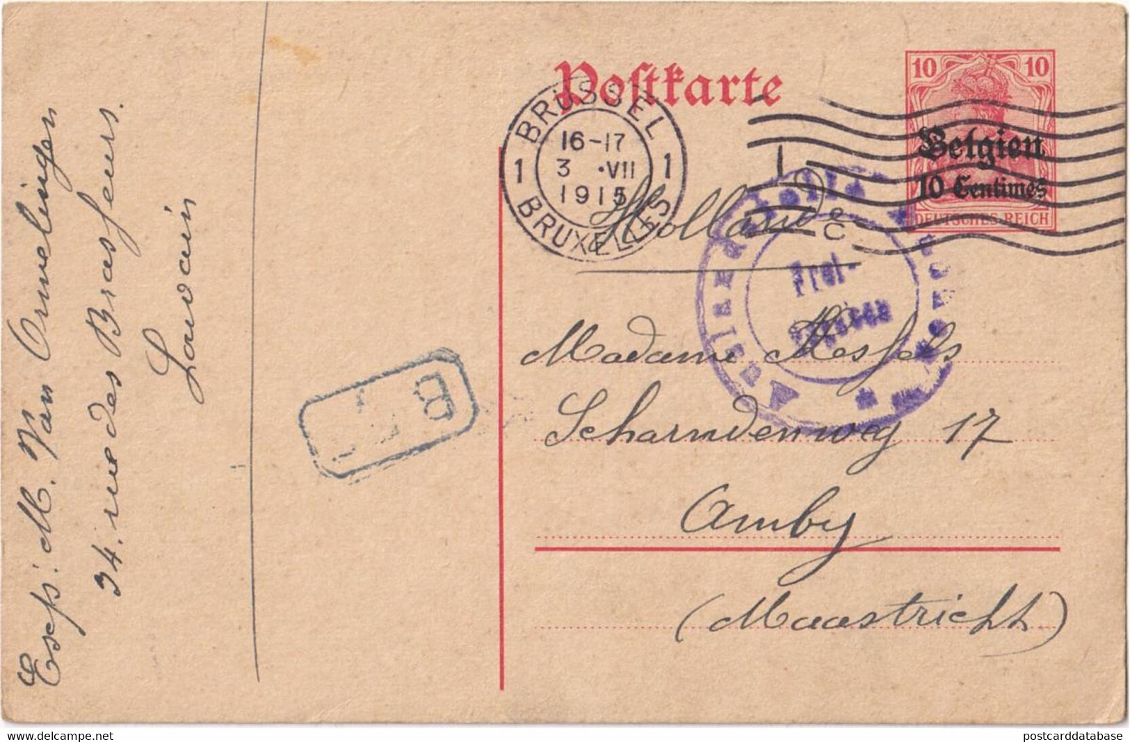 Stamped Stationery Belgium German Occupation - Sent From Brussel Bruxelles To Amby Maastricht - Occupation Allemande