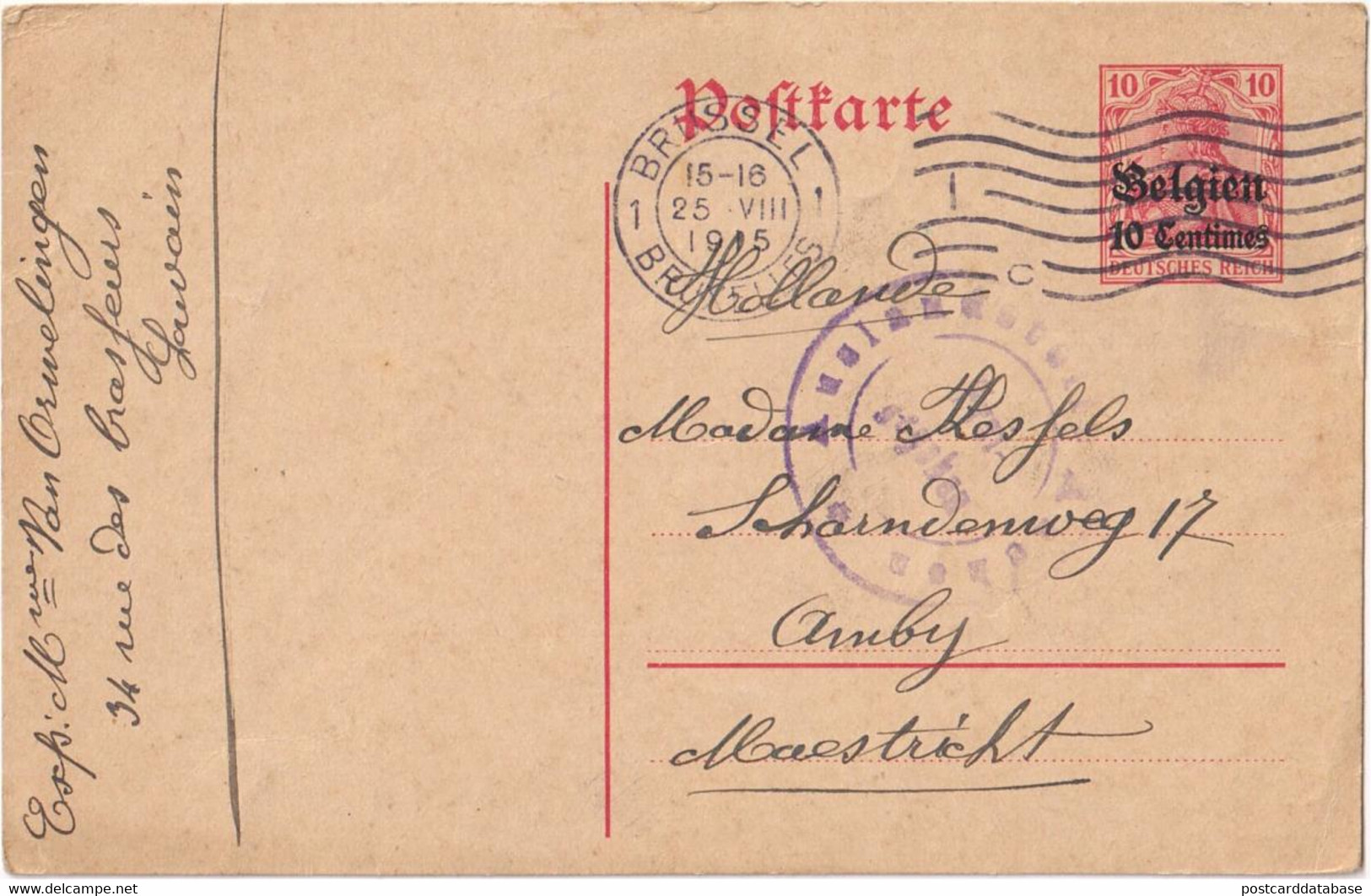 Stamped Stationery Belgium German Occupation - Sent From Brussel Bruxelles To Amby Maastricht - Deutsche Besatzung
