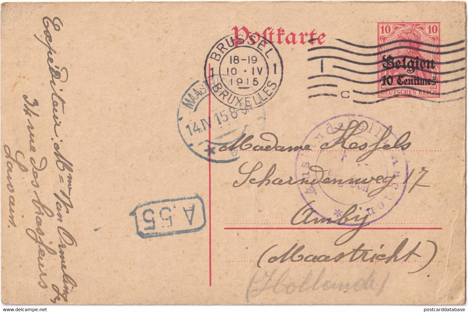 Stamped Stationery Belgium German Occupation - Sent From Brussel Bruxelles To Maastricht - Occupation Allemande