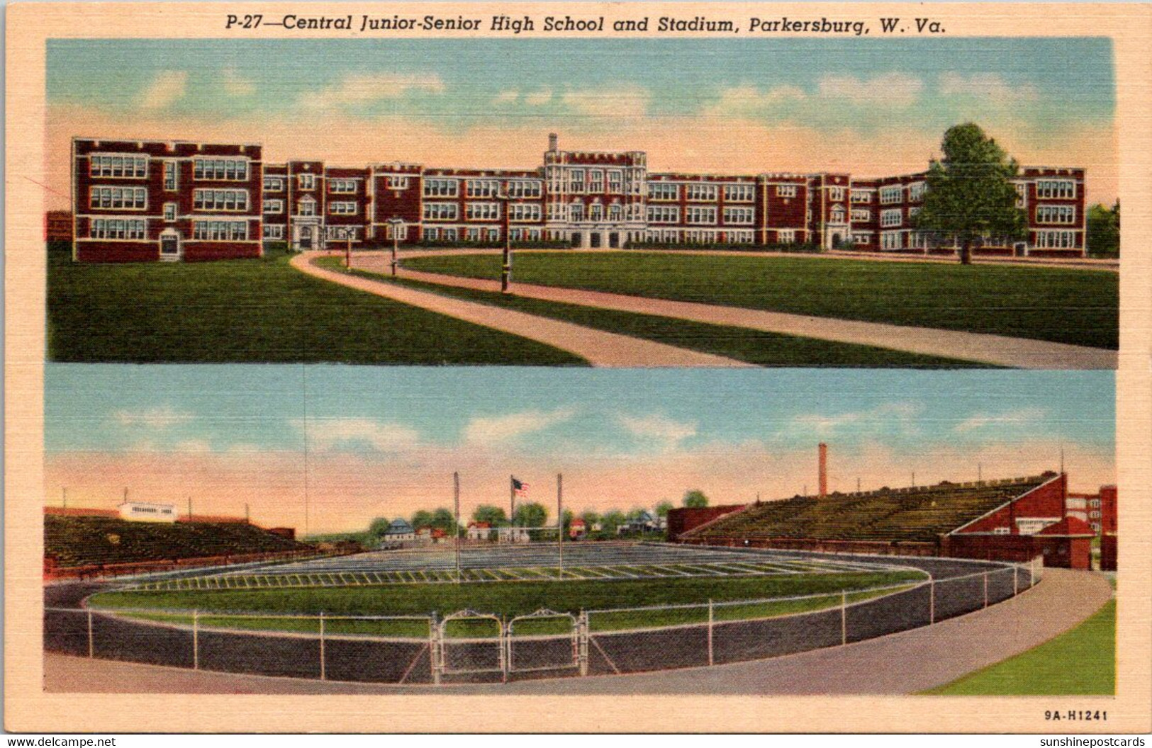 West Virginia Parkersburg Central Junior-Senior High School And Stadium Curteich - Parkersburg