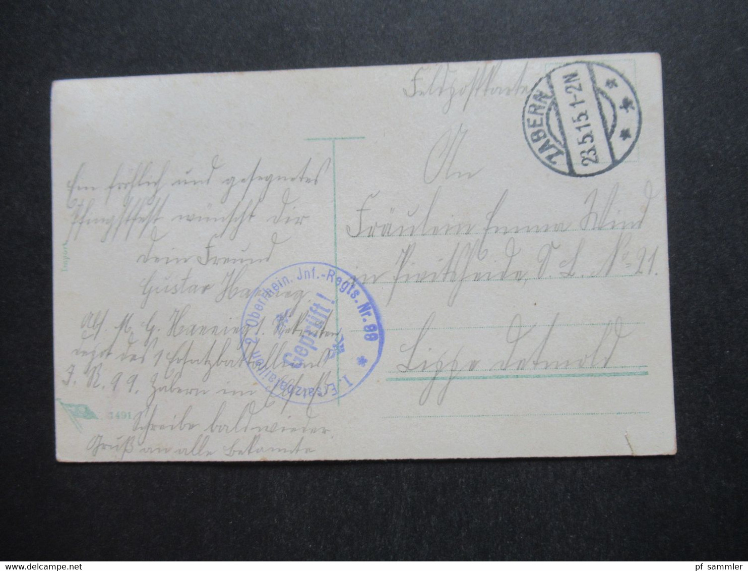 Feldpost AK 1.WK 1915 Herzliche Pfingstgrüße Stempel Zabern Und Zensurstempel Geprüft I. Ersatzbataillon 2. Oberrhein - Elsass