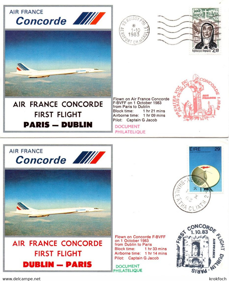 Concorde Dublin Paris 1981 A/R - 1er Vol Inaugural Flight Air France - Bhaileatha - Eire Irlande - Briefe U. Dokumente