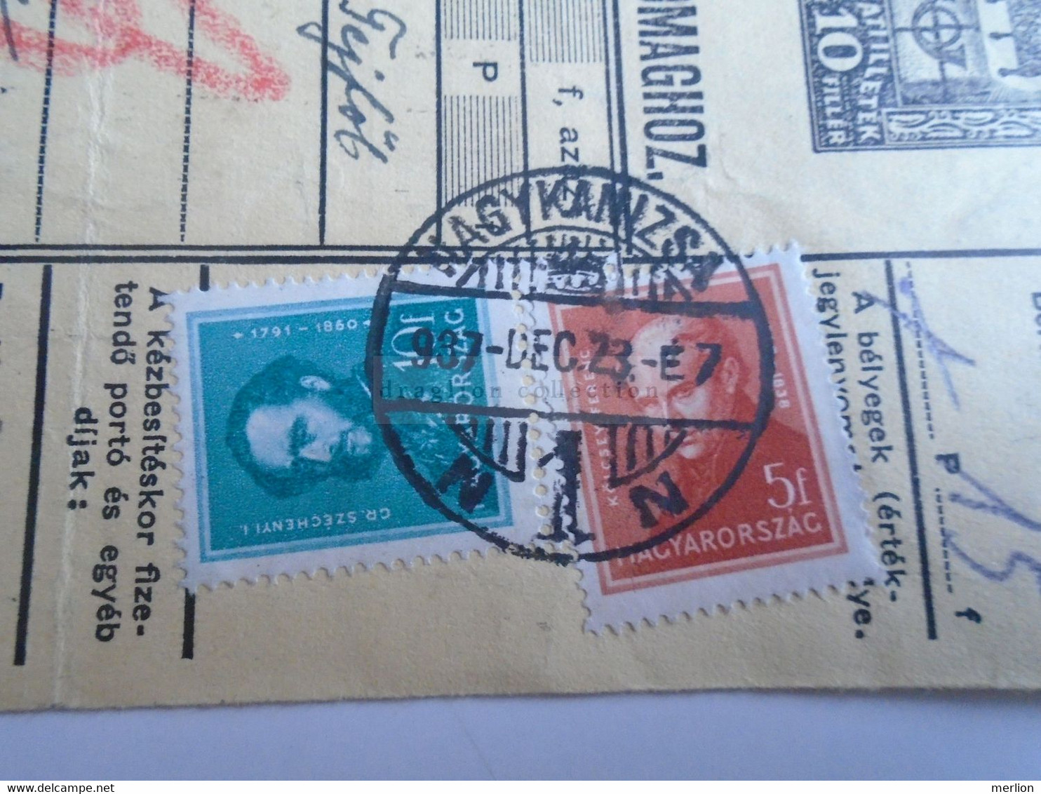 D187464 Parcel Card  (cut) Hungary 1937   Nagykanizsa - Parcel Post