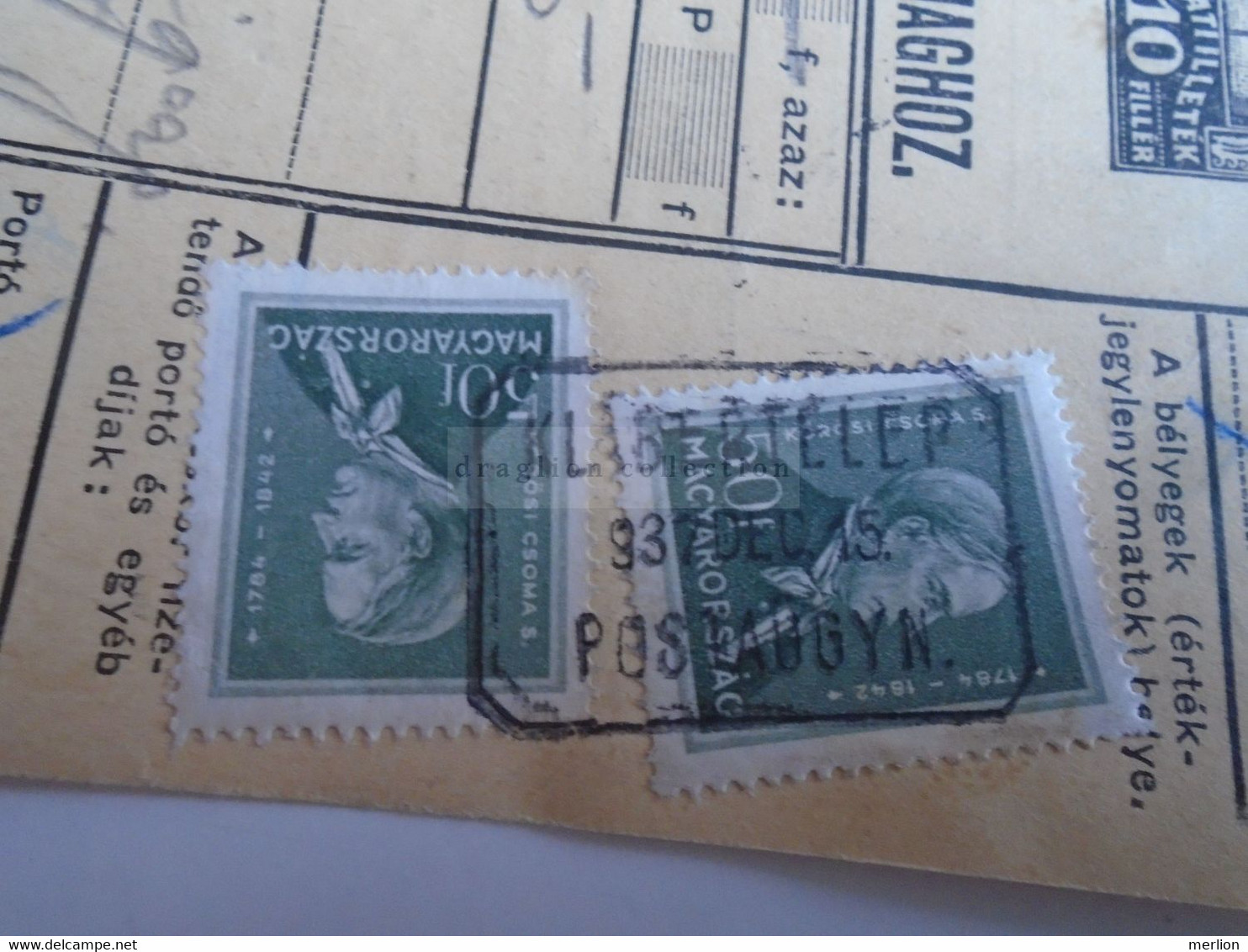D187467   Parcel Card  (cut) Hungary 1937  KLÁBERTELEP (Lajosmizse) - Postpaketten