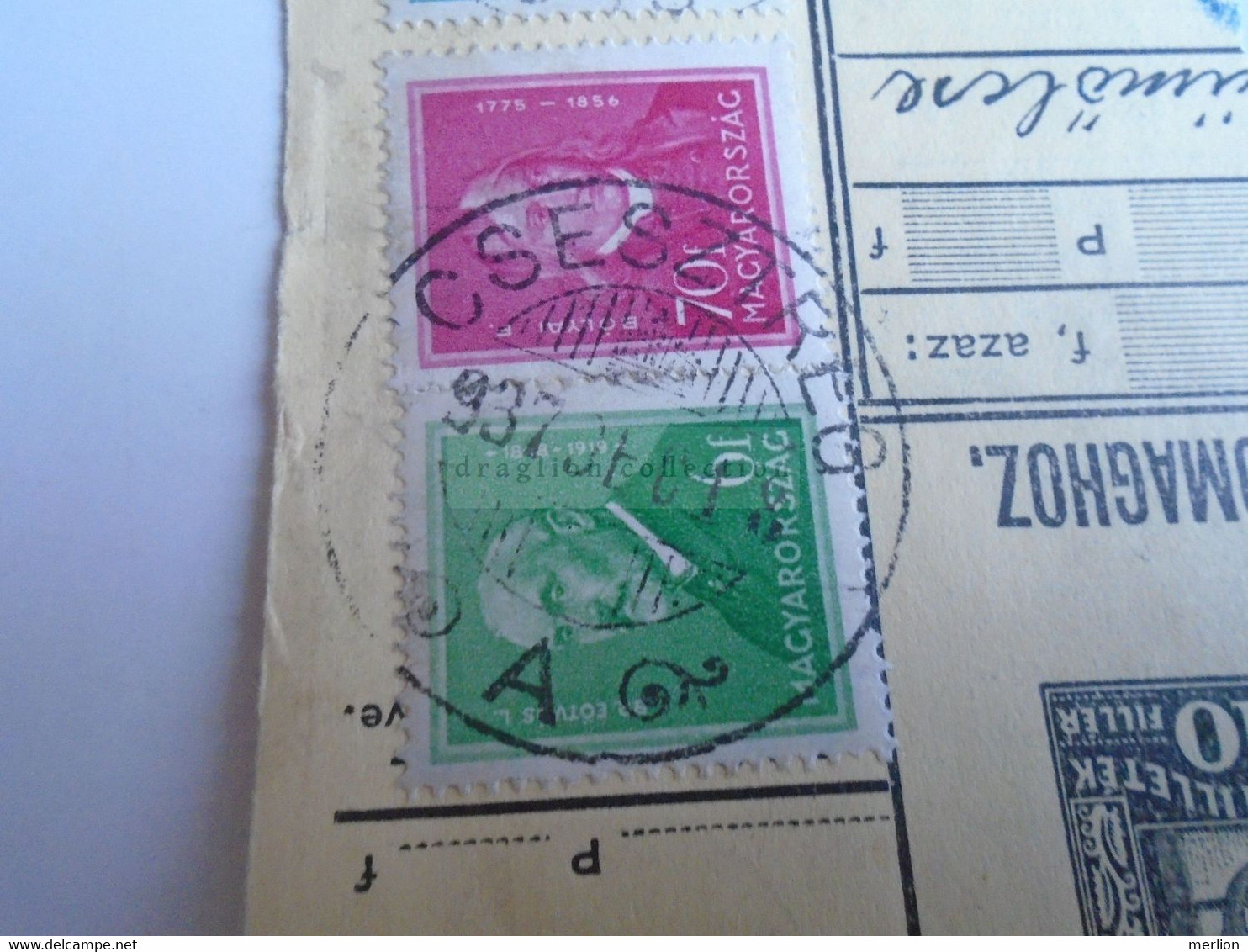 D187468   Parcel Card  (cut) Hungary 1937   CSESZTREG - Parcel Post