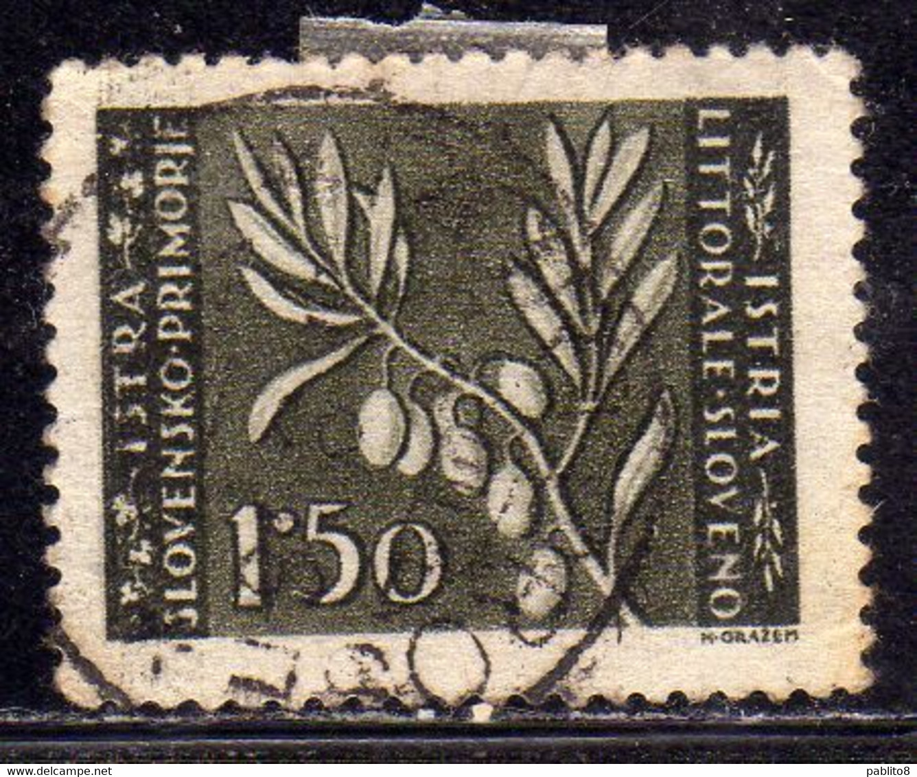 ISTRIA E LITORALE SLOVENO 1946 TIRATURA DI ZAGABRIA LIRE 1,50 USATO USED OBLITERE' - Occ. Yougoslave: Littoral Slovène