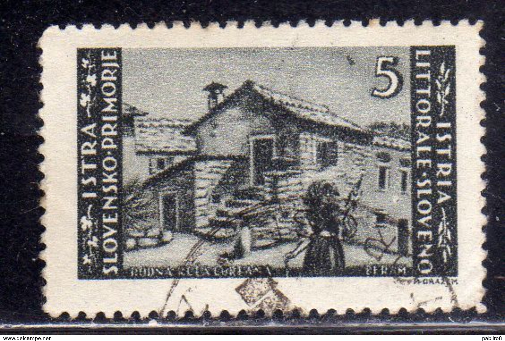 ISTRIA E LITORALE SLOVENO 1946 TIRATURA DI ZAGABRIA LIRE 5 USATO USED OBLITERE' - Yugoslavian Occ.: Slovenian Shore