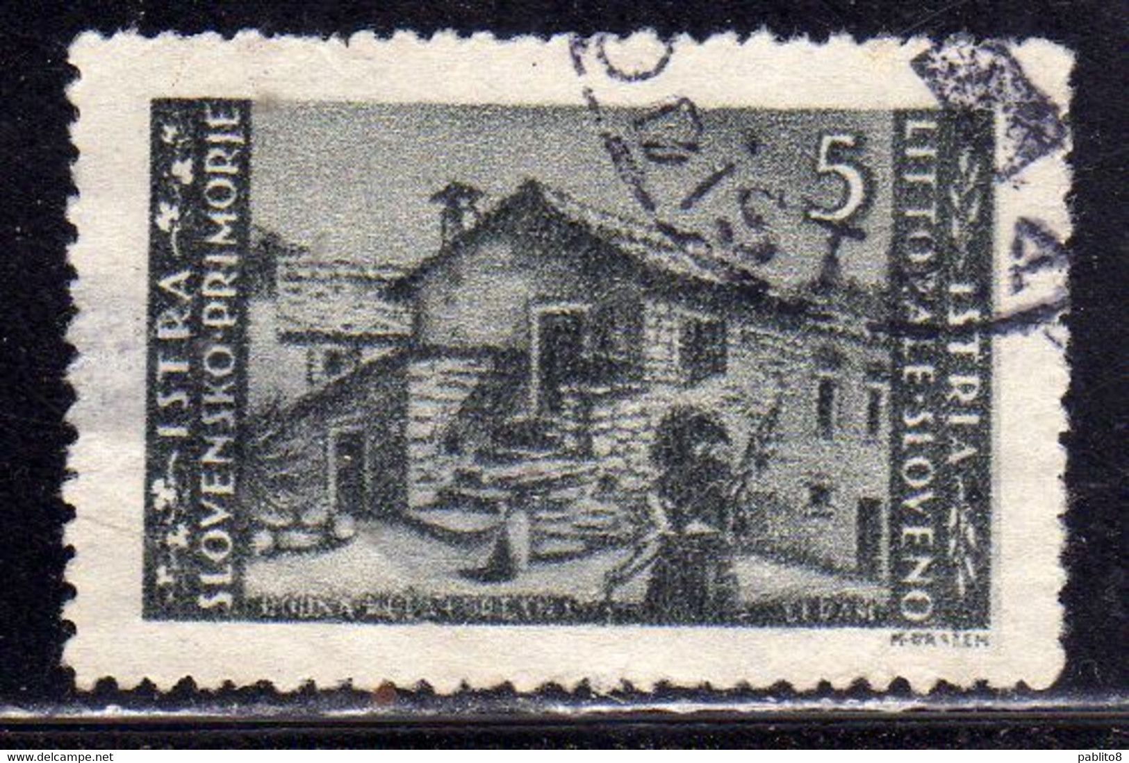 ISTRIA E LITORALE SLOVENO 1946 TIRATURA DI ZAGABRIA LIRE 5 USATO USED OBLITERE' - Yugoslavian Occ.: Slovenian Shore