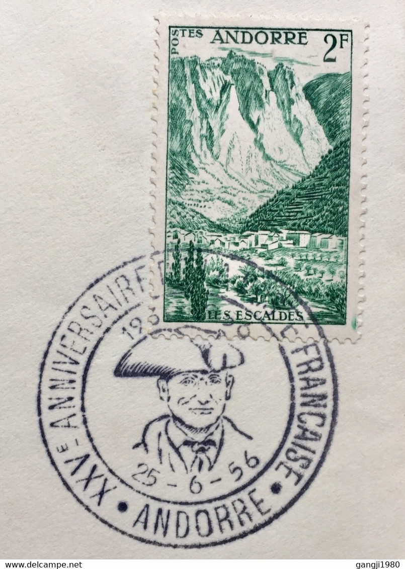 Andorre  1956 Anniversaire De La Poste Française Sur Lettre - Cartas & Documentos