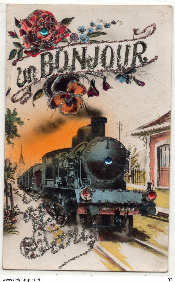 CPA 75 - PARIS - Un Bonjour De Paris (carte Paillettée Et Perlée, Train) - Altri & Non Classificati