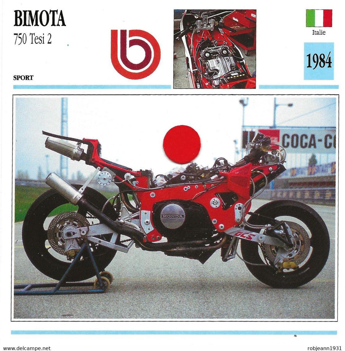Transports - Sports Moto - Carte Fiche Technique Moto - Bimota 750 Tesi 2 ( Sport )( Italie 1984 ) - Sport Moto