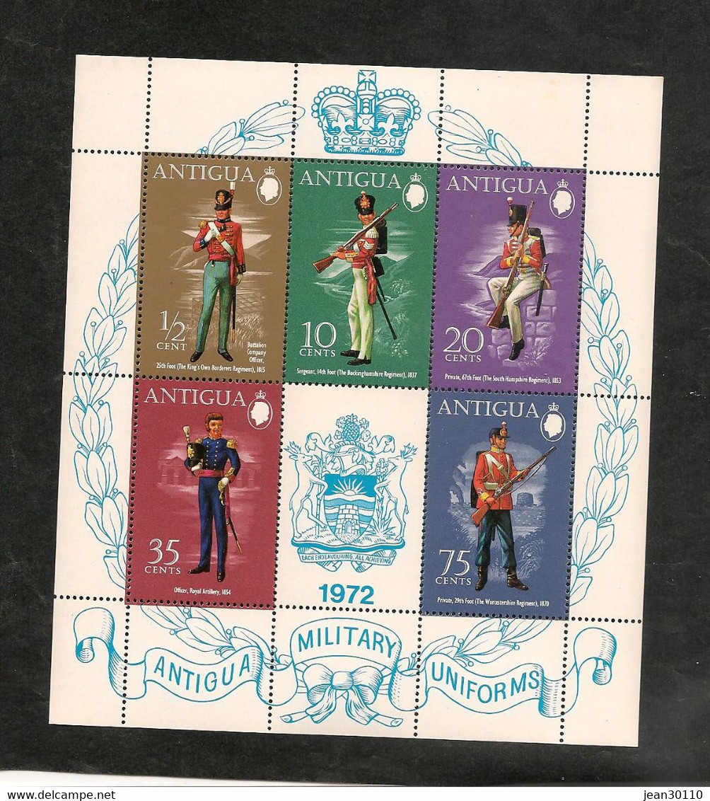 ANTIGUA 1972 COSTUMES MILITAIRES BLOC N° 3** - 1960-1981 Ministerial Government