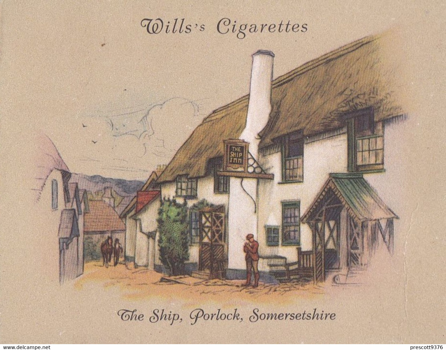 29 The Ship, Porlock Somerset  - Old Inns 1939  - Wills Cigarette Card - L Size 6x8cm - Wills