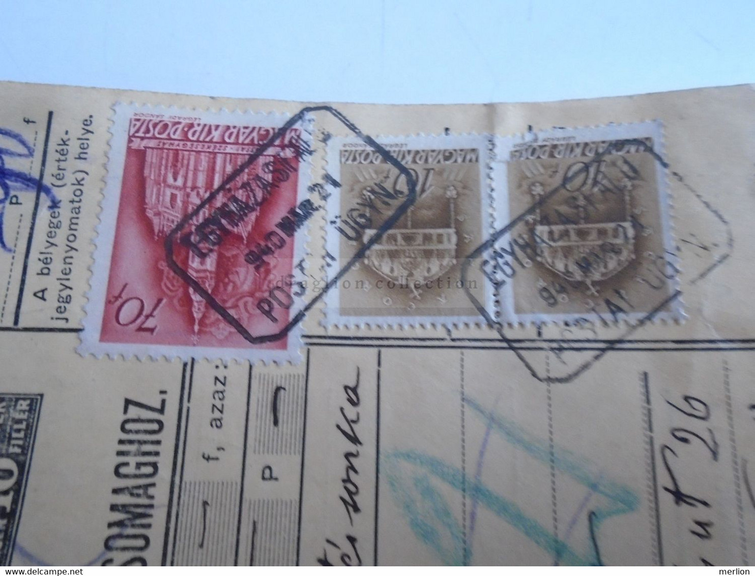 D187471   Parcel Card  (cut) Hungary 1940 Egyházasfalu - Pacchi Postali
