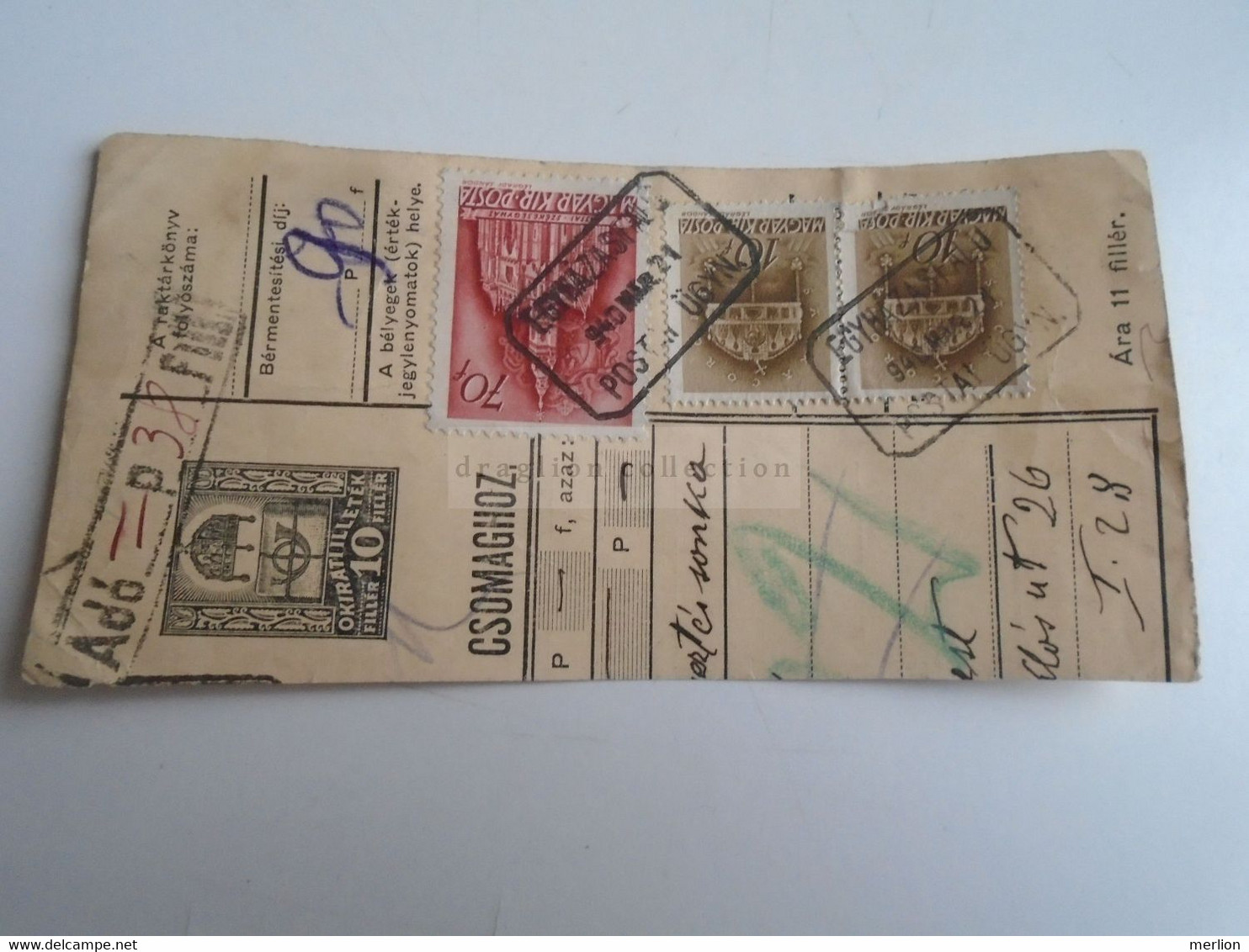 D187471   Parcel Card  (cut) Hungary 1940 Egyházasfalu - Pacchi Postali