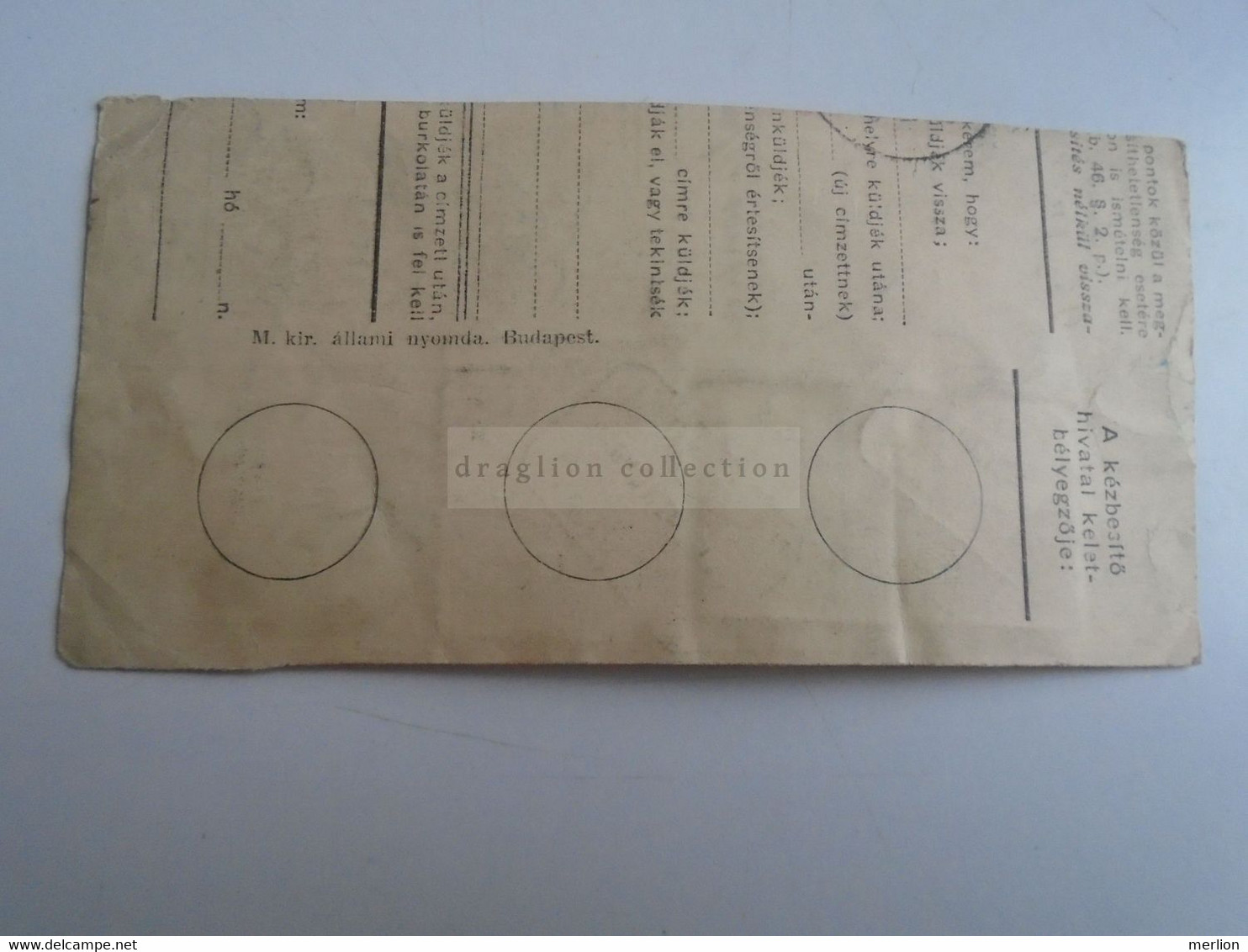 D187471   Parcel Card  (cut) Hungary 1940 Egyházasfalu - Paketmarken