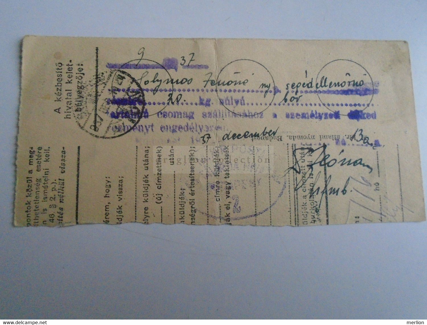 D187472   Parcel Card  (cut) Hungary 1937 EGER - Paketmarken
