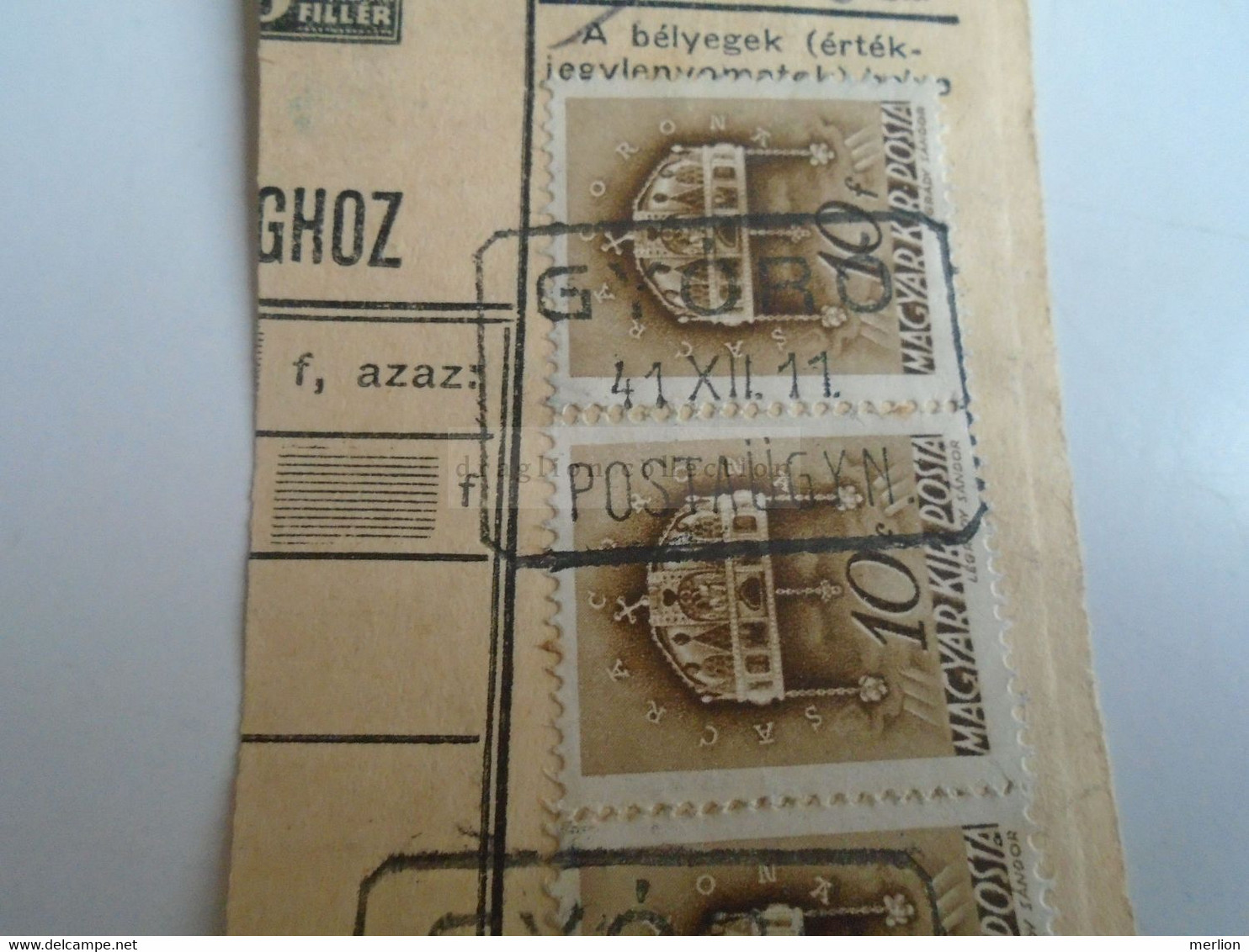 D187473  Parcel Card  (cut) Hungary 1941 GYÓRÓ - Pacchi Postali