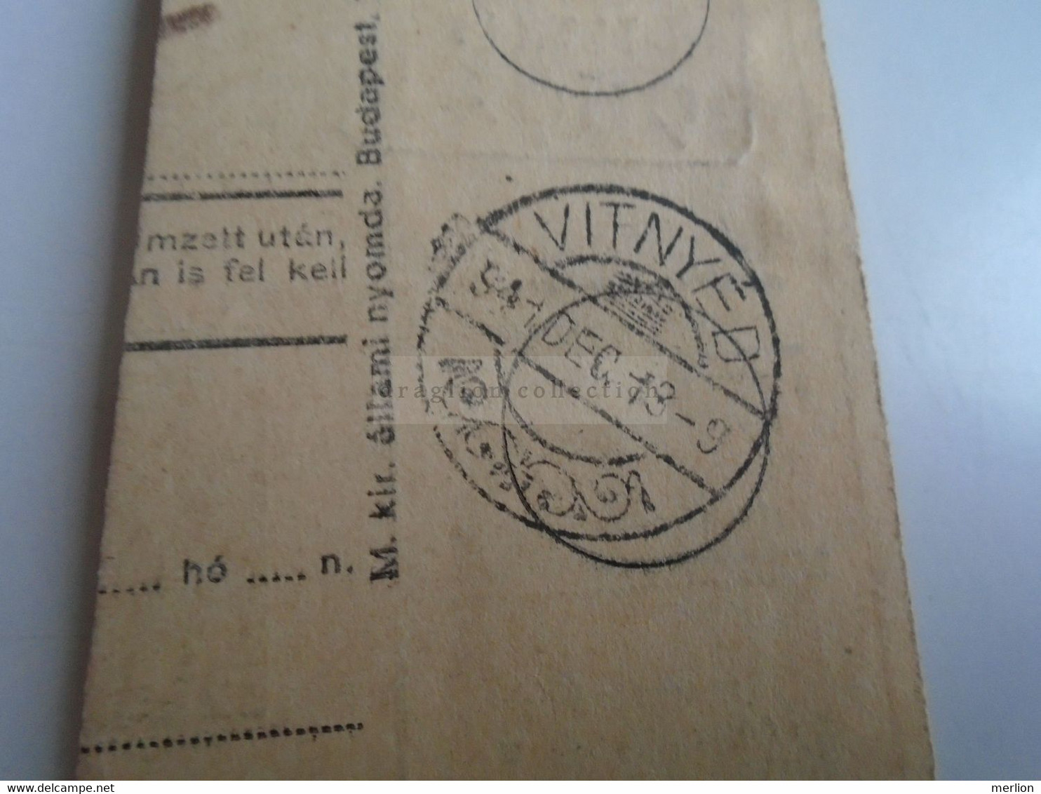 D187473  Parcel Card  (cut) Hungary 1941 GYÓRÓ - Colis Postaux