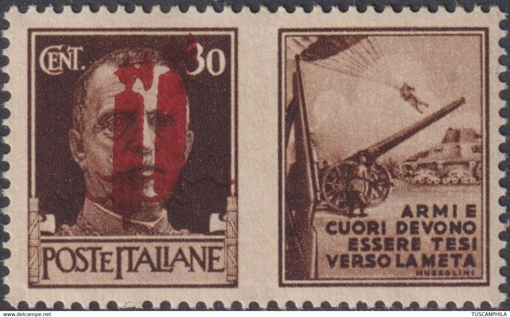 Repubblica Sociale PDG 30 C. Con Doppia Sovrastampa Bruna MNH** NQ - Propagande De Guerre