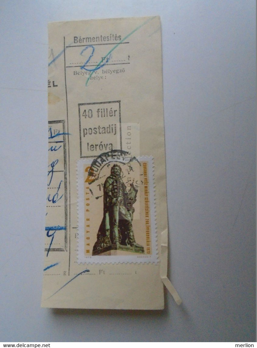 D187479  Parcel Card  (cut) Hungary 1974  Handstamp With Postal Tax  40 Filler - Postpaketten